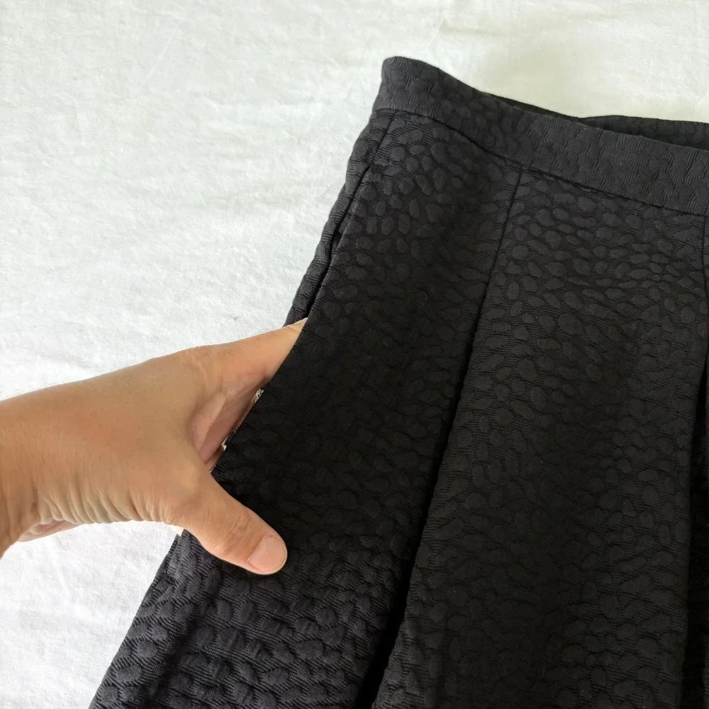 H&M Womens Black Textured Pleated Front A-Line Minimalist Classic Skirt Size‎ 14